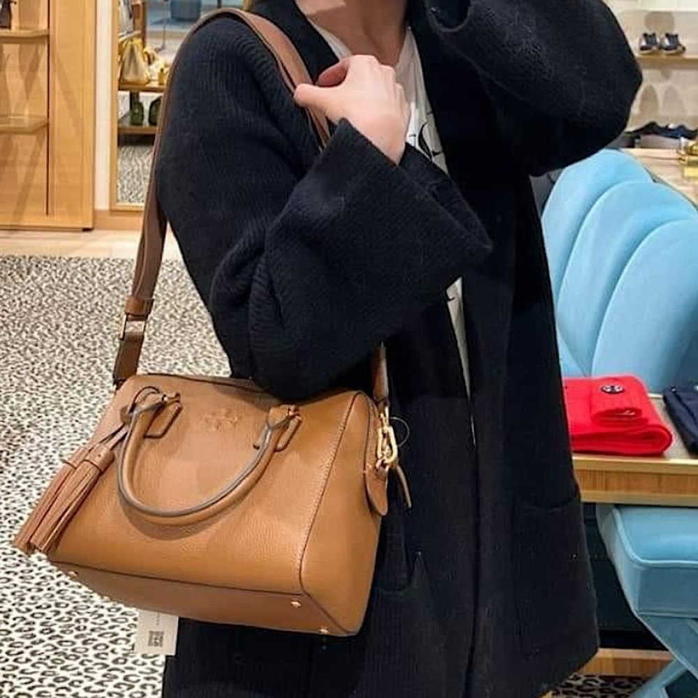 Tory Burch Tan Pebbled Leather Satchel - Picture 8 of 12
